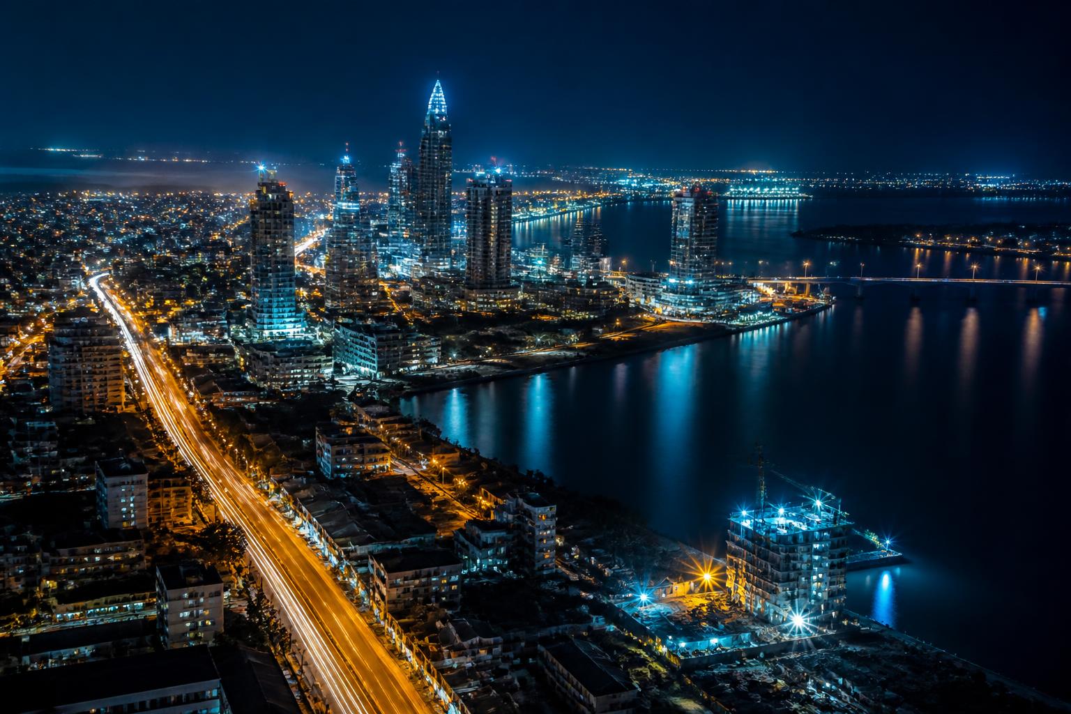 Aerial night view of the Lagos skyline
